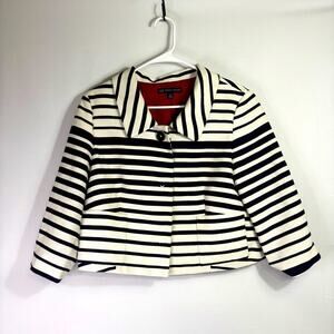 Brooks Brothers Navy and White Nautical Striped Crop Blazer Size 12 YY1000